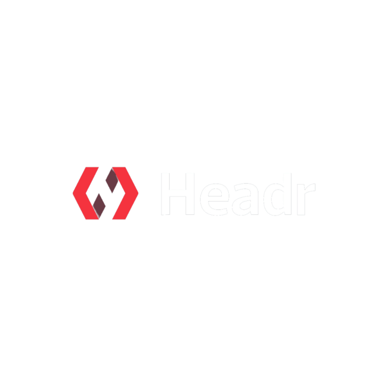 Logo van Headr (wit en rood)